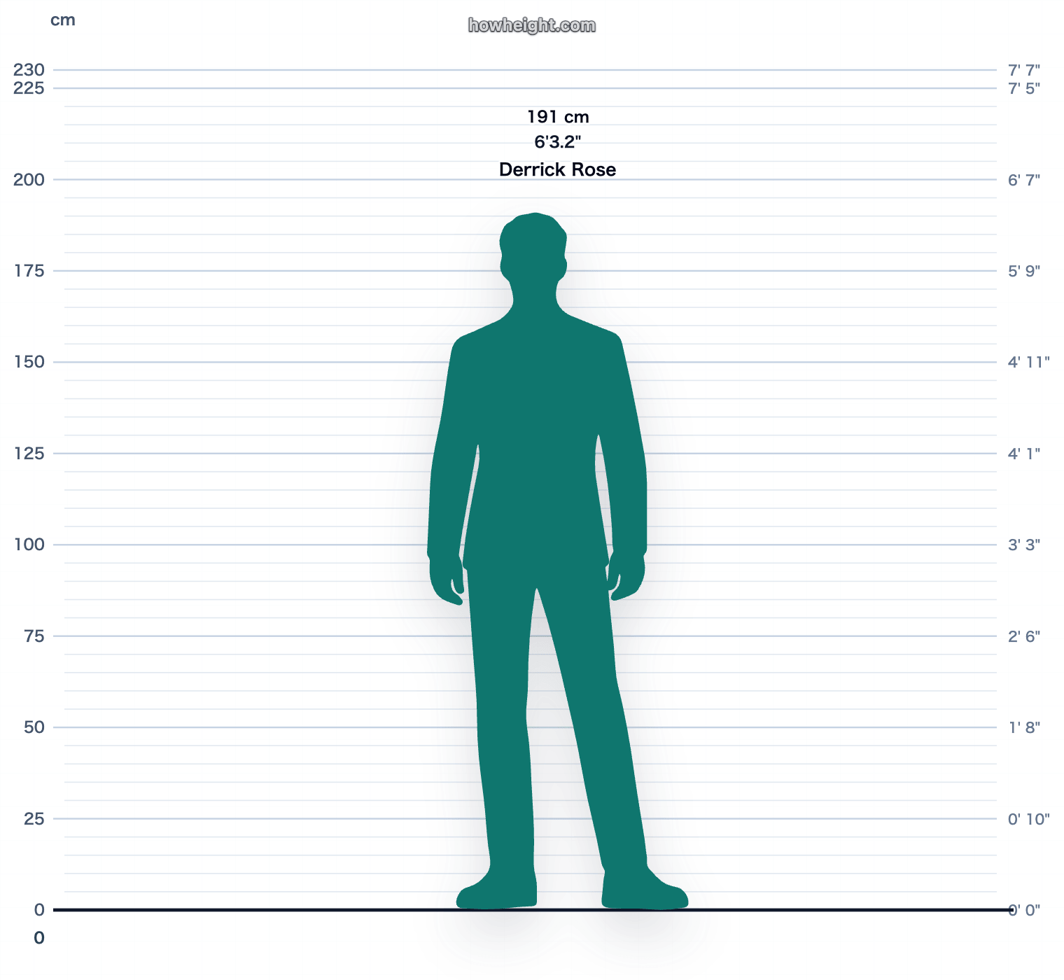 Derrick Rose 191 cm height chart