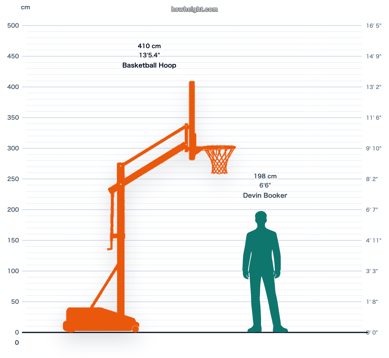 Devin Booker compared with Basketball hoop