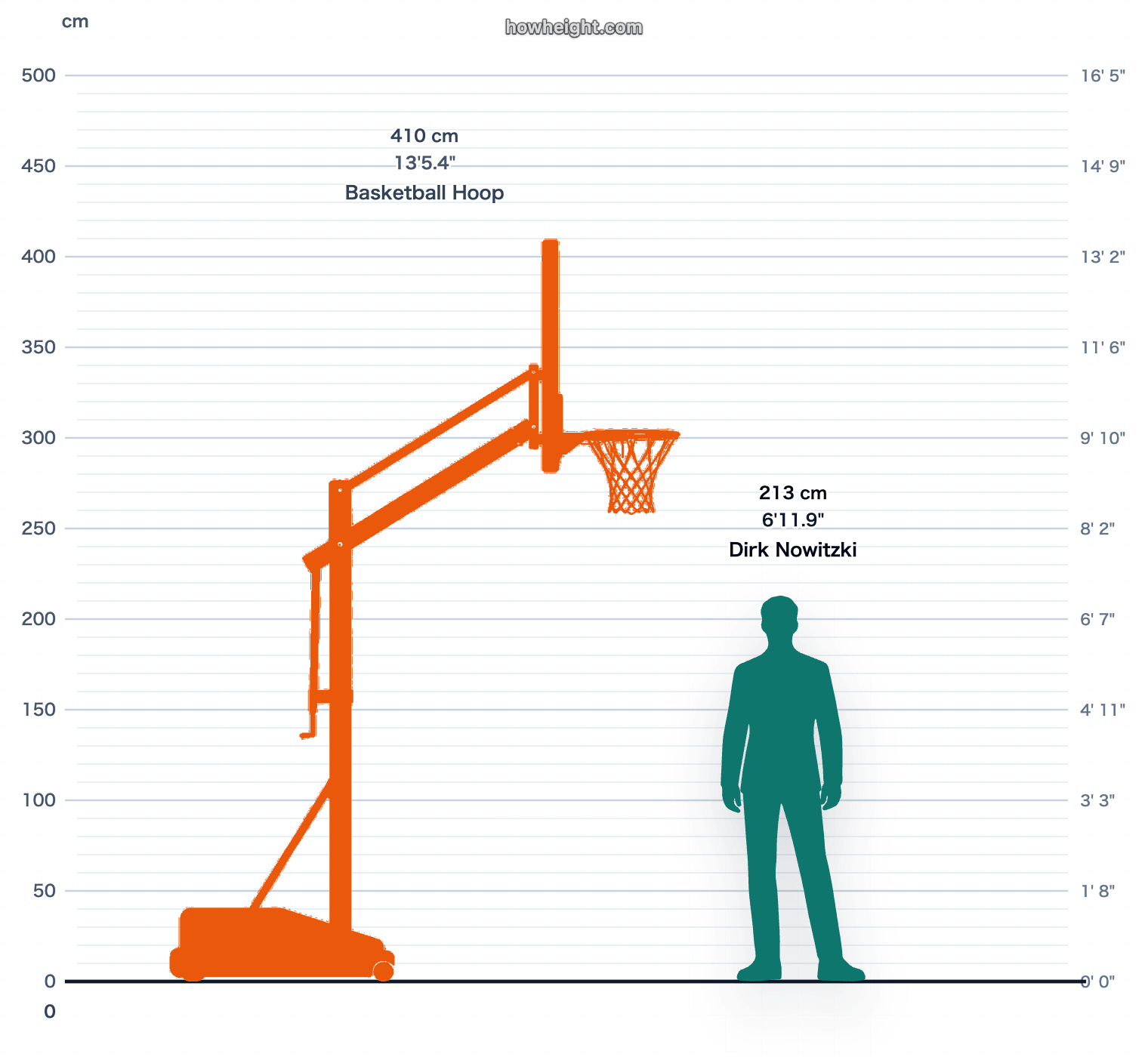Dirk Nowitzki compared with Basketball hoop