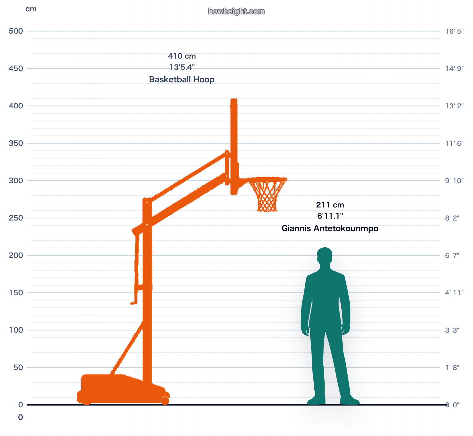 Giannis Antetokounmpo compared with Basketball hoop