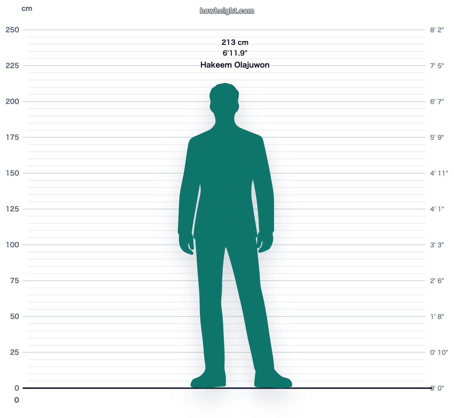 Hakeem Olajuwon 213 cm height chart