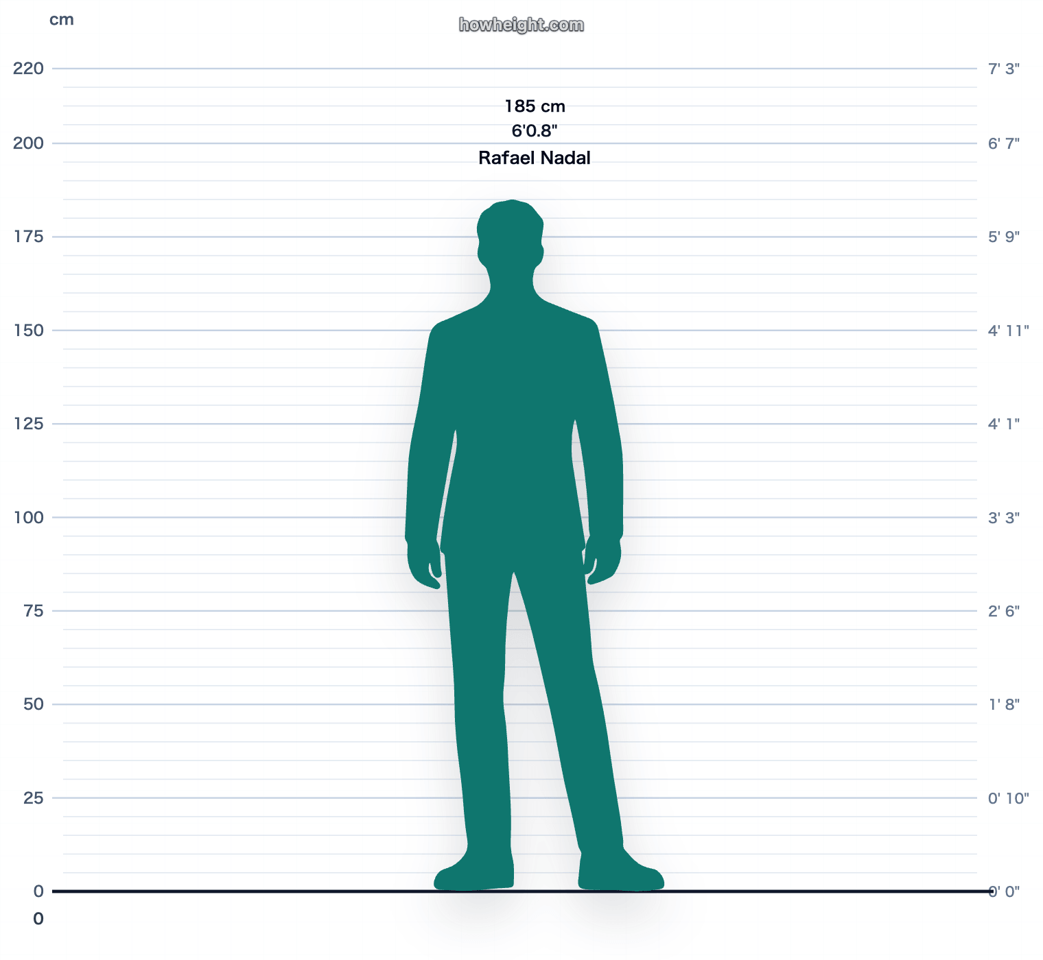 Rafael Nadal 185 cm height chart