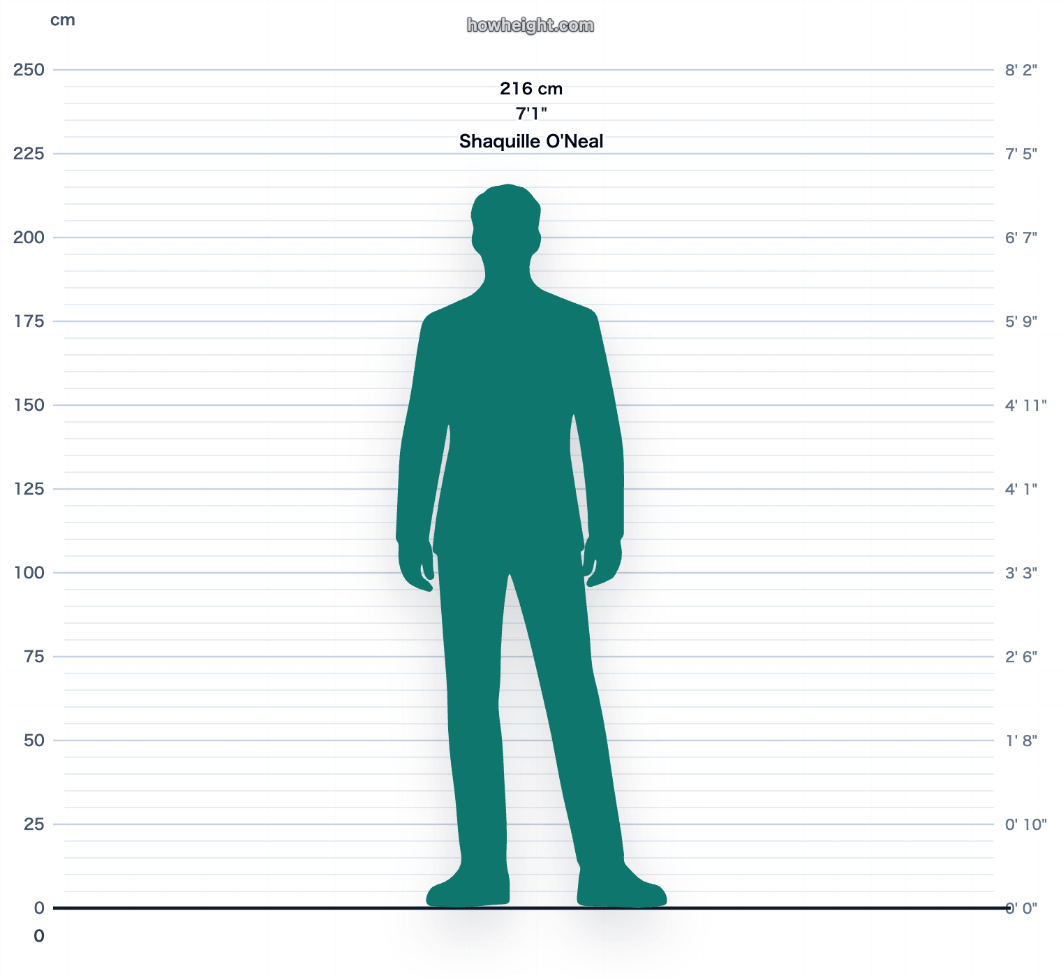 Shaquille O'Neal 216 cm height chart