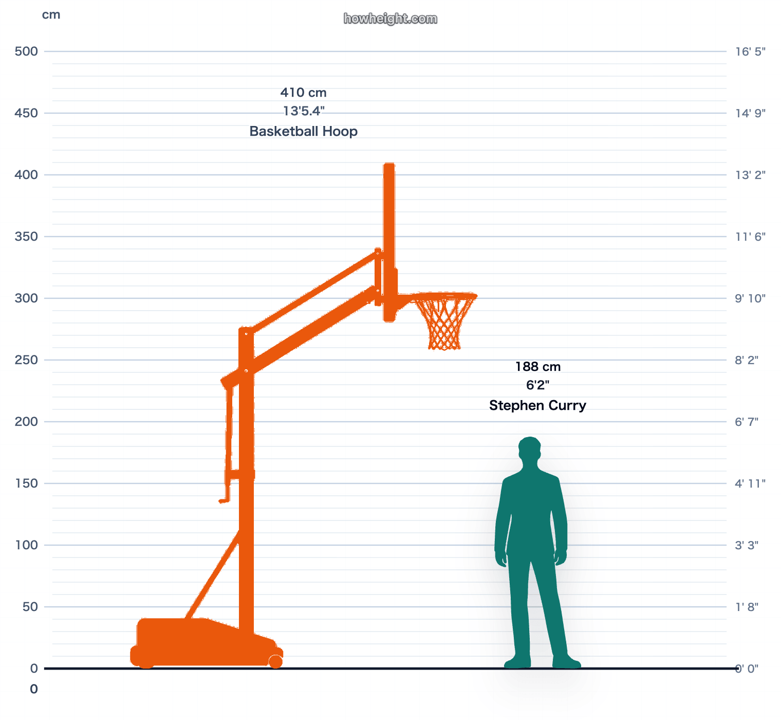 Stephen Curry compared with Basketball hoop