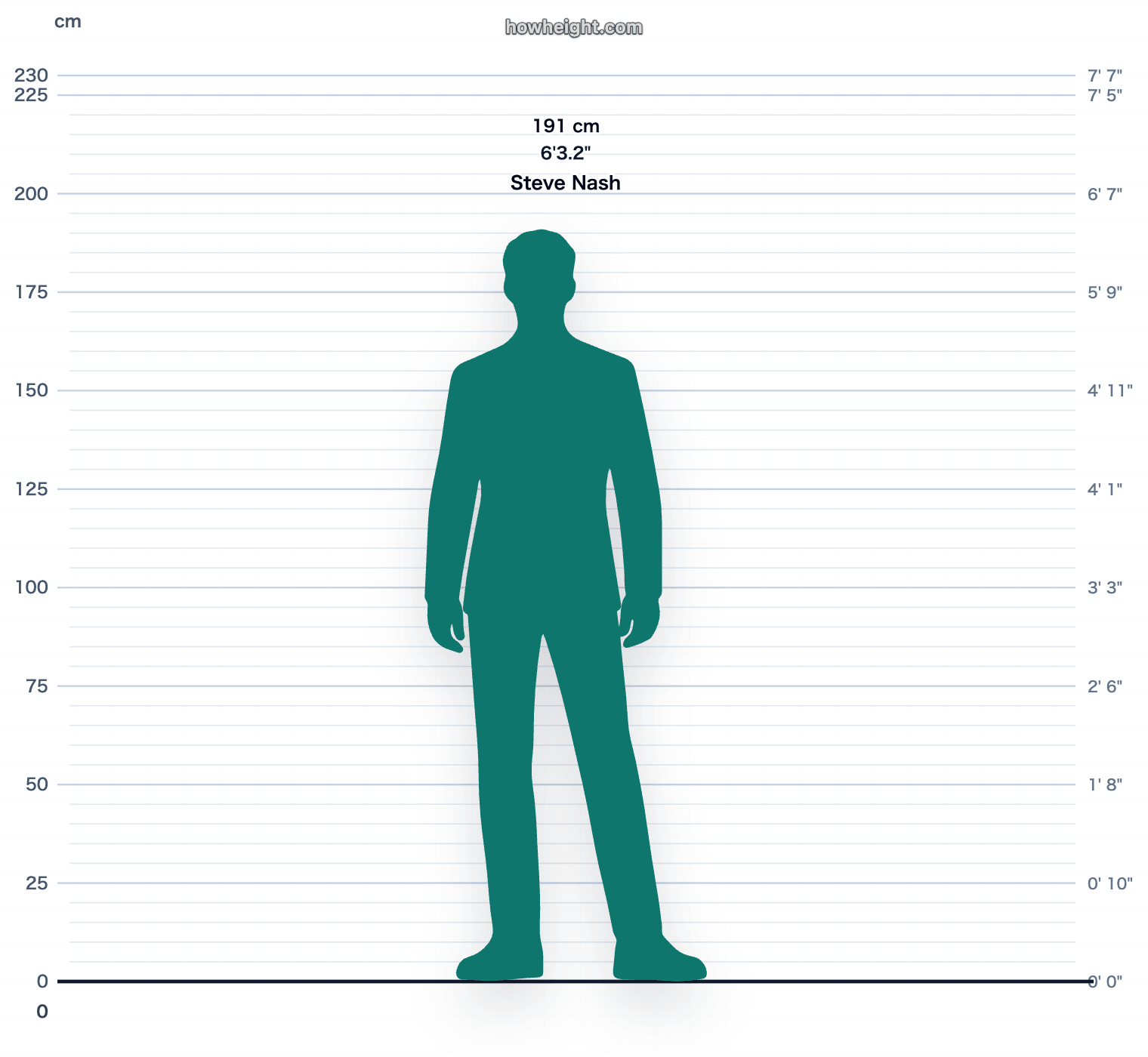 Steve Nash 191 cm height chart