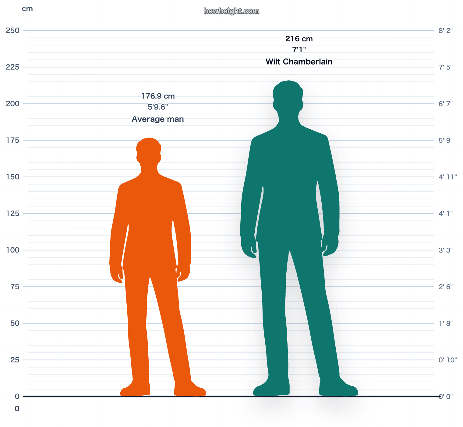Wilt Chamberlain compared with United States men average