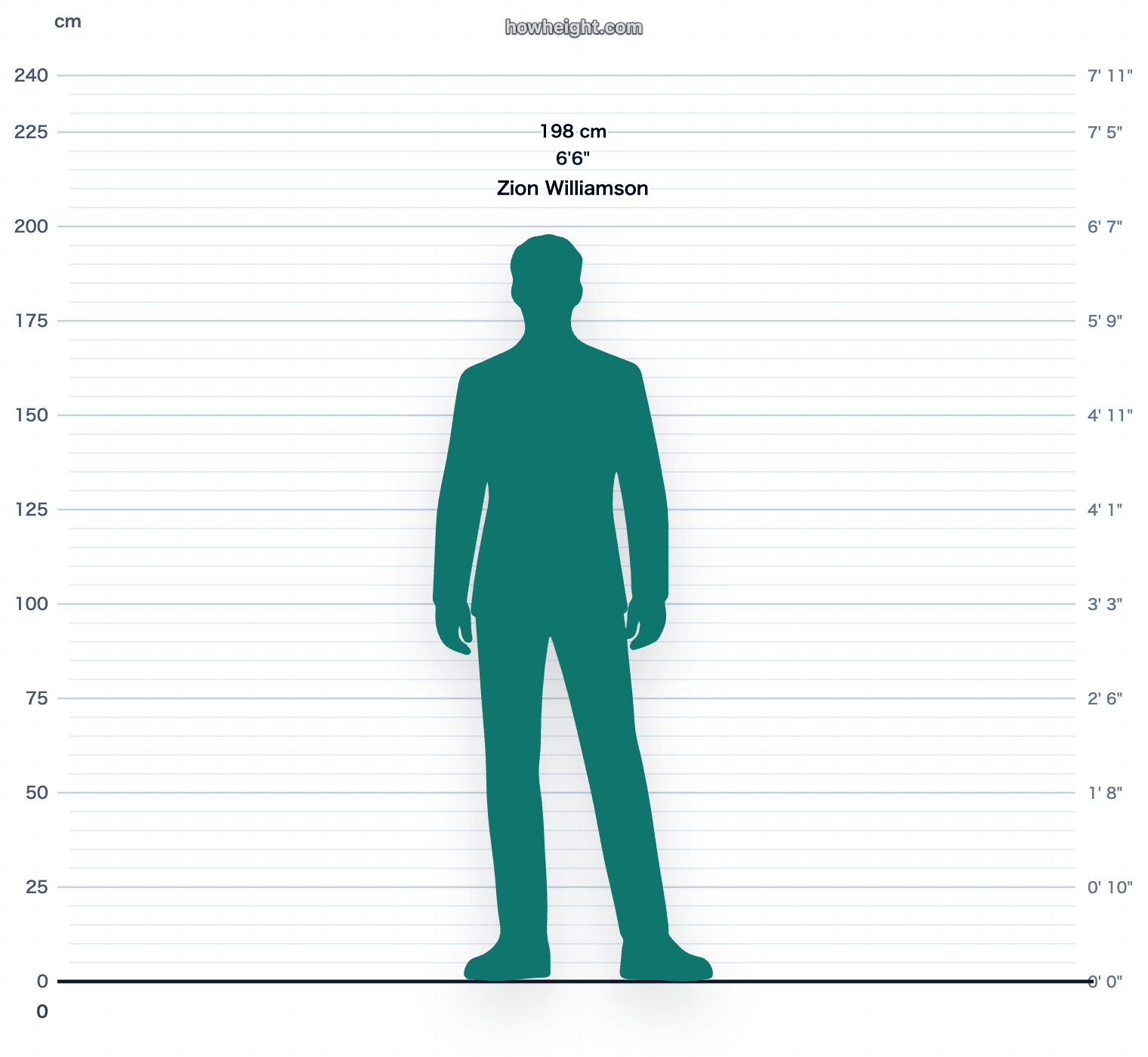 Zion Williamson 198 cm height chart